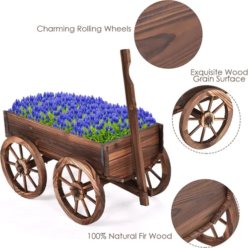 Miniatura 6 de S AFSTAR Carro de madera, soporte para maceta de flores de madera con 4 ruedas y agujeros de drenaje, maceta Amish, soporte de maceta rodante