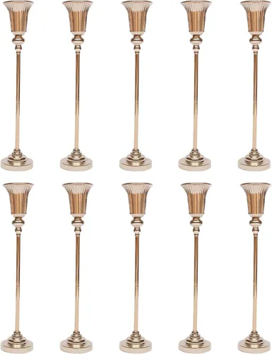 Miniatura 35 de Juego de 10 portavelas de metal dorado de 10.2 pulgadas de alto, florero, arreglo floral, candelabro, candelabro, portavelas para bodas, fiestas