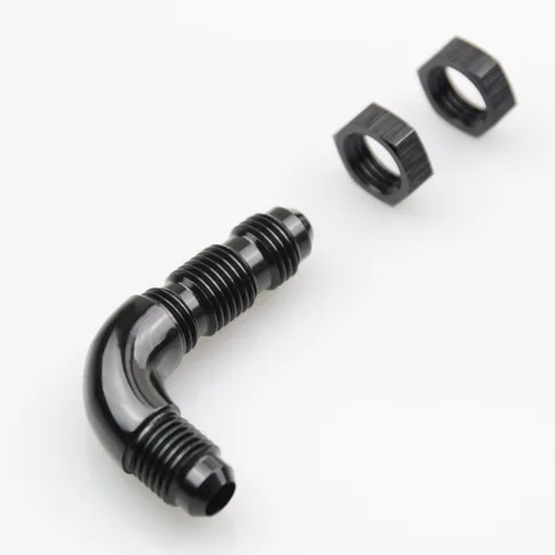Miniatura 6 de 90 grados -4 AN a -4AN de una pieza de flujo completo macho Flare Bulkhead Unión de combustible con tuerca de mamparo AN4 Aluminio Negro