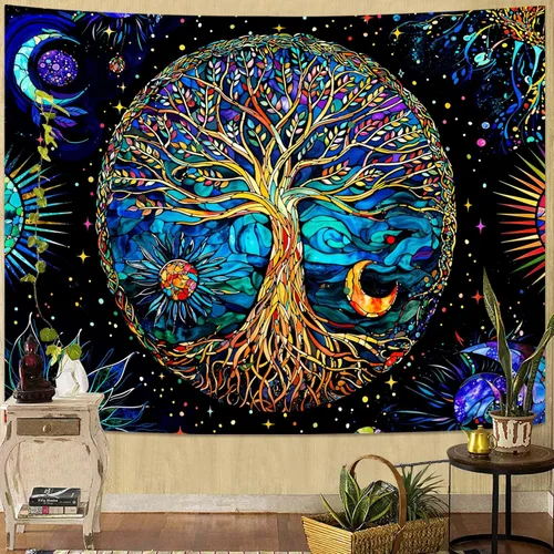Miniatura 8 de Spenlife Tapiz del Árbol de la Vida en Blanco y Negro para Dormitorio, Tapices Espirituales Estéticos, Tapices de Árbol Estéticos, Tapiz Estético