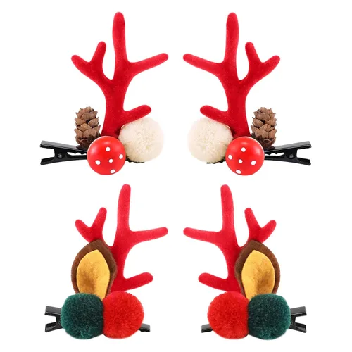 Miniatura 9 de Boobeen Pinza para pelo de Navidad - 2 pares de lindas orejas de reno, accesorio para el cabello, diadema con cuernos, horquilla para Navidad