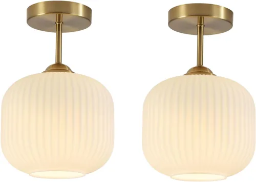Miniatura 14 de BOKT Lámpara de techo vintage de 9.8 pulgadas con forma de farol, luz de techo de vidrio blanco leche, lámpara colgante de techo moderna de mediados