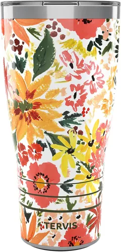 Tervis Traveler - Vaso aislado Sara Berrenson de triple pared floral retro mantiene las bebidas frías y calientes, 30 onzas, acero inoxidable Sara
