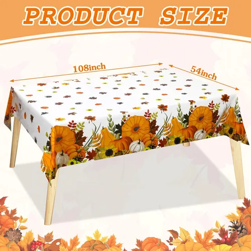 Miniatura 2 de Peryiter 4 manteles de otoño de Acción de Gracias, de 54 x 108 pulgadas, desechables, de plástico, rectangular, de plástico, con calabaza, cubierta