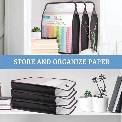 Miniatura 7 de Caydo Organizador de papel para álbum de recortes, paquete de 3 folios de papel expandible negro con asa, almacenamiento de papel portátil