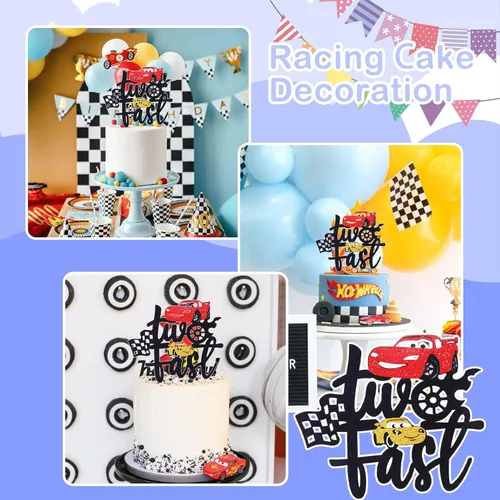 Miniatura 4 de MEMOVAN Decoración de Pastel Dos Rápido Coche de Carreras 2do Decoraciones de Pastel Coche de Carreras Decoración de Pastel de Cumpleaños para Coche