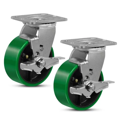 Miniatura 14 de Ruedas giratorias, ruedas industriales de 4 pulgadas resistentes, poliuretano en rueda de acero, ruedas giratorias de placa superior