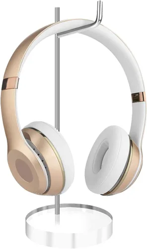 GEEKRIA Soporte de auriculares de aluminio acrílico para auriculares en la oreja, soporte de auriculares para juegos, colgador de pantalla de