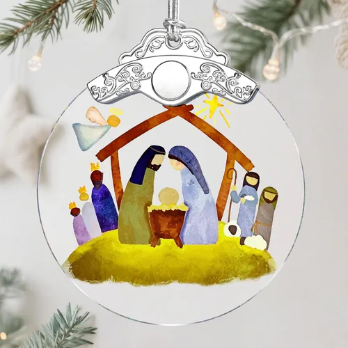 Miniatura 10 de Adorno de Navidad de natividad, decoración de Navidad de vitrales de 3 pulgadas, adornos de natividad para árbol de Navidad, regalos cristianos