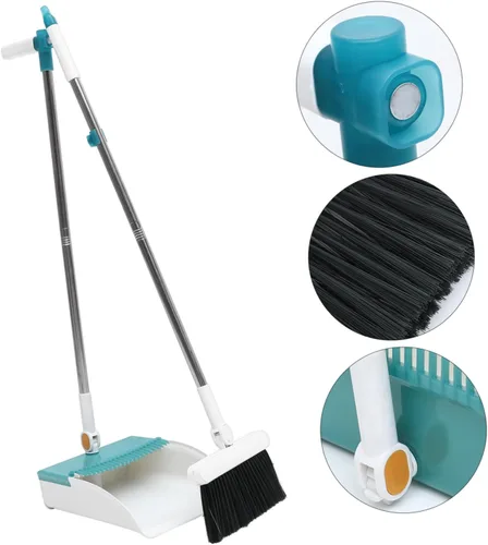Miniatura 8 de Recogedor de escoba de mango largo, bandeja de pie de acero inoxidable, contenedor vertical reutilizable, herramientas de limpieza para el hogar