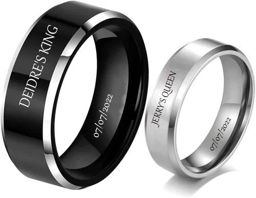 Miniatura 13 de Anillos a juego personalizados para parejas, anillos de promesa de acero inoxidable para parejas, juego con 2 anillos grabados dentro y fuera
