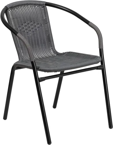 Miniatura 8 de Flash Furniture Mesa cuadrada de metal de vidrio de 28 pulgadas con borde de ratán gris y 4 sillas apilables de ratán gris Transparente/Gris