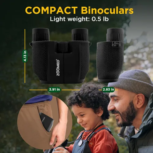 Miniatura 3 de Binoculares compactos de alta potencia de 10 x 25 para adultos, observación de aves de largo alcance, viajes para cruceros, ligeros y pequeños