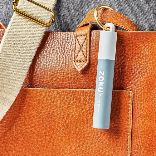 Miniatura 5 de ZOKU Popote de metal reutilizable con estuche para viajes, gris - Popote plegable de acero inoxidable con punta de silicona y cepillo limpiador