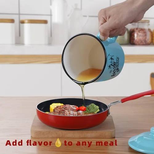 Miniatura 6 de ONTUBE Contenedor de grasa de tocino de cerámica con colador, recipiente de almacenamiento de aceite de cocina, protector de grasa para cocina