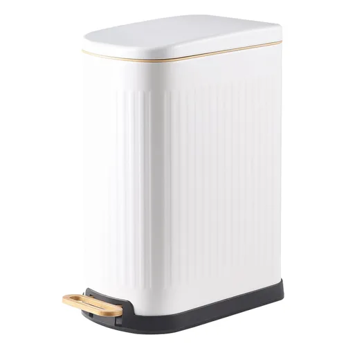 Miniatura 12 de SYNCVIBE Cubo de basura delgado para baño con tapa de cierre suave, cubo de basura de acero inoxidable con pedal, cubo de basura con cubo