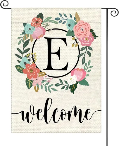 Miniatura 11 de Bandera de jardín con letra monograma, floral, 12 x 18 pulgadas, doble cara para exterior, pequeña de arpillera, familia, apellido, bandera inicial