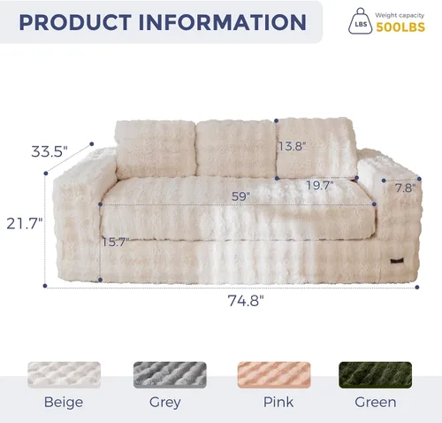 Miniatura 2 de MAXYOYO Sofá de 3 Plazas sin Estructura, Sofá Moderno Acolchado para Sala de Estar, Sillón Suave Tipo Puf de Espuma de Alta Densidad con Almohadas