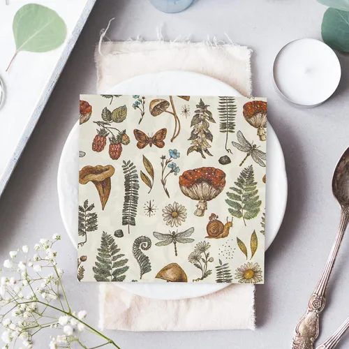 Miniatura 4 de AnyDesign 80 servilletas de papel de hongos vintage desechables con plantas de hongos, servilletas de almuerzo, estilo retro, postre, cena