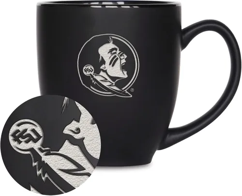 Rico Industries - Taza de cerámica mate negra con grabado láser estándar de 15oz para NCAA (escuelas T & U) - Para bebidas calientes o frías