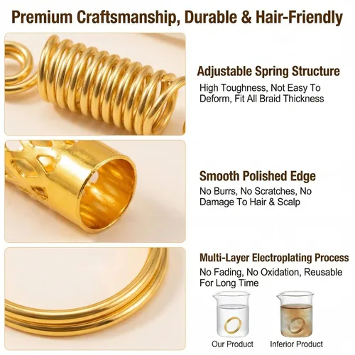 Miniatura 4 de 60 piezas de accesorios metálicos para el cabello de estilo surtido, anillos para puños, cuentas de bobina, botones de rastas, decoraciones