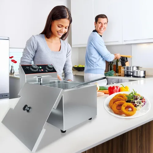 Miniatura 6 de Freidora eléctrica comercial de 6 L (6.5 cuartos de galón) con 1 cesta, freidora de acero inoxidable de 1500 W para uso doméstico, temperatura