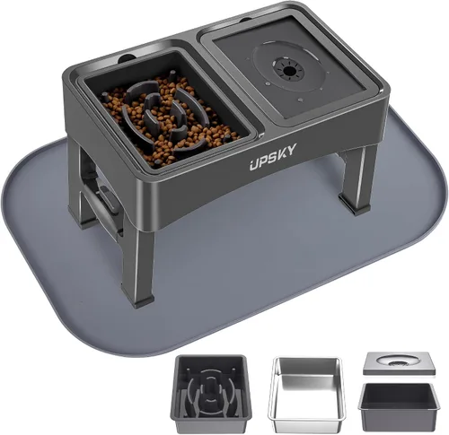 Miniatura 12 de UPSKY Cuencos elevados 3 en 1 para perros, comedero lento, soporte ajustable, dispensador de agua sin derrames, tazón de acero inoxidable para D-3