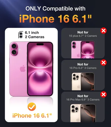 Miniatura 387 de Diaclara Funda diseñada para iPhone 16, mejorada [protección completa de la cámara], carcasa resistente de cuerpo completo con protector de pantalla