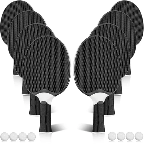 Junkin Juego de 8 palas de tenis de mesa, juego de raquetas profesionales de goma compuesta portátil, raquetas de tenis de mesa con 8 pelotas para