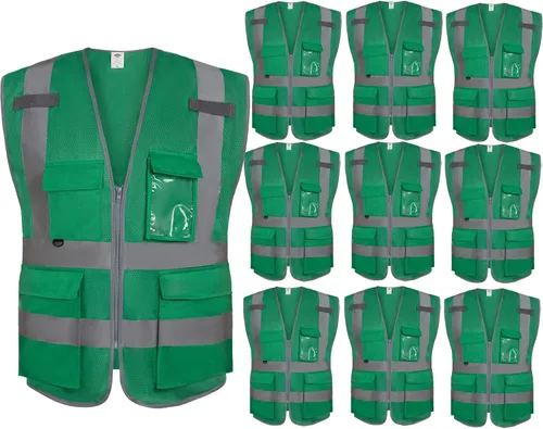 Miniatura 13 de Dazonity Chaleco de seguridad de malla de alta visibilidad con múltiples bolsillos y cremallera, apto para hombres y mujeres, trabajo, construcción