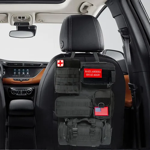 Miniatura 7 de Organizador táctico para respaldo de asiento de automóvil, organizador táctico Molle para respaldo de asiento con 6 bolsas Molle desmontables