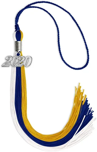 Miniatura 129 de Endea Graduation Borla de triple color con gota de fecha plateada (negro/dorado/granate, 2020)