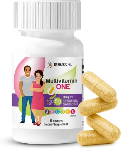 BariatricPal Multivitamínico UNO 1 por día! Cápsula multivitamínica bariátrica con 60 mg de hierro | Cápsula fácil de tragar | Vitamina para