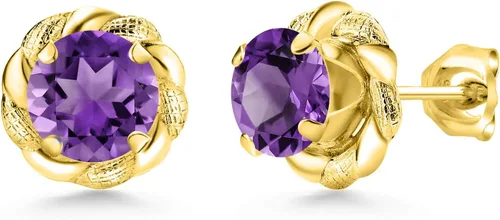 Miniatura 130 de Gem Stone King Aretes de plata de ley 925 de 0.236 in con piedra natal redonda para mujer