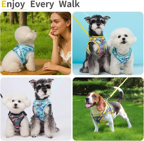 Miniatura 6 de Arnés para perro con juego de correa, arnés de paso ajustable, suave, acolchado y transpirable para perros de tamaño mediano, arnés de chaleco Rosa