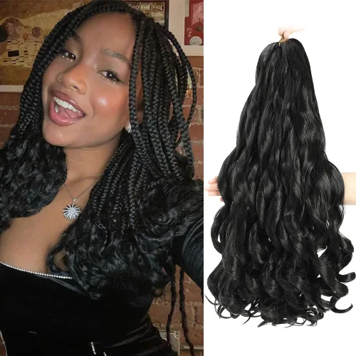 Miniatura 52 de Cabello Rizado Francés para Trenzar de 18 Pulgadas, 8 Paquetes Color Borgoña - Cabello para Trenzar Pre-Estirado con Rebote - Extensiones de Cabello