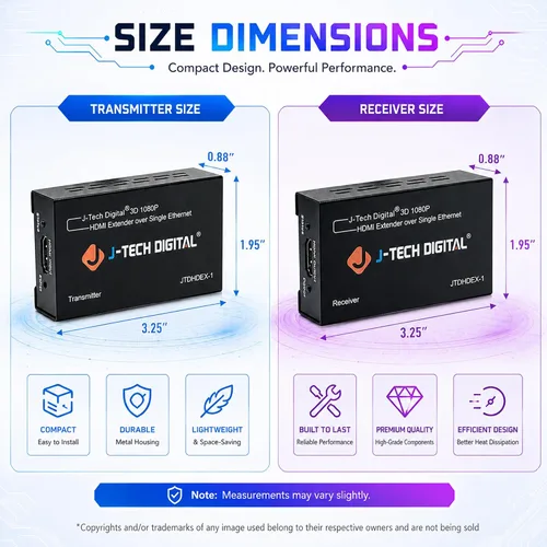 Miniatura 2 de J-Tech Digital Extensor HDMI a través de cat5e/6 1080P@60m HDMI Balun a través de Ethernet único Soporta copia EDID Compatible con Dolby Digital DTS