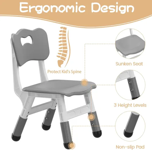 Miniatura 8 de GAOMON - Juego de mesa y 6 sillas para niños, mesa y silla ajustables en altura para niños de 2 a 10 años, escritorio con graffiti, patas Gris