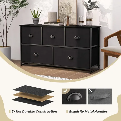 Miniatura 5 de Giantex Cómoda negra para dormitorio con 5 cajones, amplio organizador de almacenamiento de ropa con 5 cubos de tela, marco de metal resistente