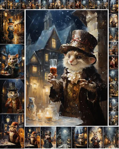 Decoupage - Paquete de papel (35 hojas de 6 x 8 pulgadas), lindos ratones y conejos victorianos con mejillas gorditas para celebrar el invierno,