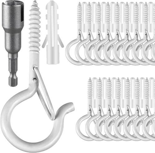 Miniatura 16 de Q Hangers 25 PCS Ganchos de Rosca para Luces de Cadena de Exteriores, Cesta Colgante Giratoria Ganchos para Luces de Patio con Hebilla Segura Gancho