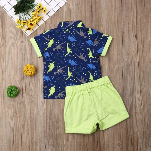 Miniatura 105 de Conjunto de camisa de manga corta con botones y pantalones cortos casuales con diseño de flamingo, para bebés y niños de 1 a 6 años, atuendos