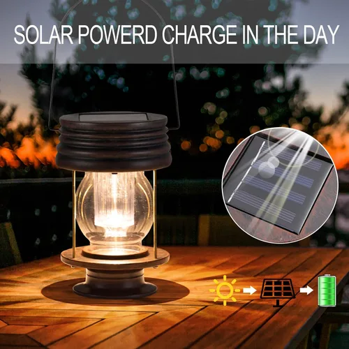 Miniatura 3 de pearlstar Faroles solares colgantes al aire libre con asa para decoración de caminos, patio, jardín, lámpara de mesa solar impermeable, paquete de 2