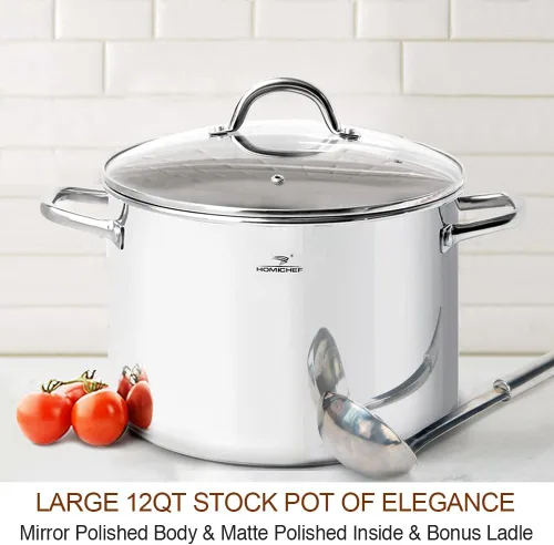 Miniatura 2 de HOMICHEF Olla de Caldo GRANDE de 12 Cuartos con Tapa de Vidrio - Batería de Cocina Saludable de Acero Inoxidable SIN NÍQUEL Ollas de Caldo con Tapas