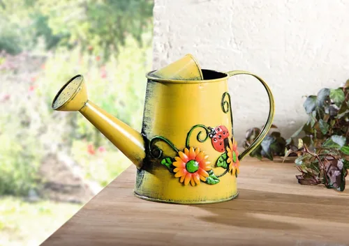 Miniatura 2 de Westcharm Florero decorativo de metal pequeño de 1 litro con girasol y mariquita para plantas de interior y exterior, decoración del hogar