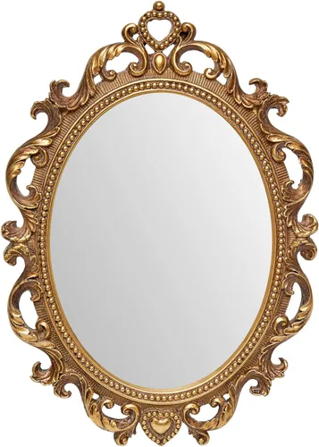 JANDERART Espejo Ovalado Pequeño Vintage de 11 x 7.7 Pulgadas, Espejo Decorativo Ornamentado Antiguo para Escritorio y Pared, Espejo de Tocador para