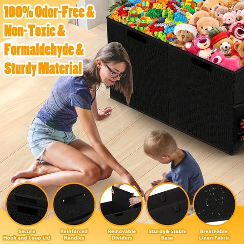 Miniatura 5 de Caja grande de almacenamiento de juguetes con divisor de tapa, organizador de juguetes plegable resistente para niños, cajas de almacenamiento