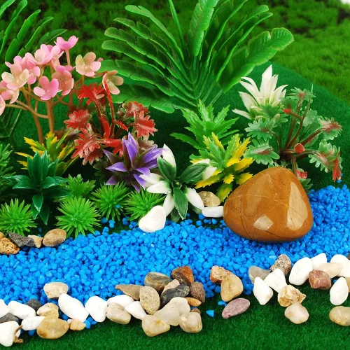NWFashion 130 piezas de árboles modelo plantas en miniatura+piedra mixda+arena azul hada jardín árboles modelo paisaje (árbol + arena)