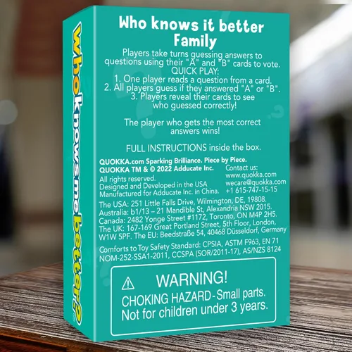 Miniatura 7 de QUOKKA ¿Quién sabe mejor? - Original - Juego de trivia de cartas para la familia Preguntas divertidas y educativas para familias Apto para niños