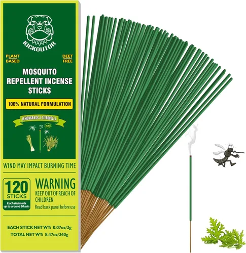 KICKOUTOR® Repelente de Mosquitos para Patio Exterior 120 PCS Varillas de Incienso de Aceite de Citronela Natural Orgánico Barrera contra Mosquitos